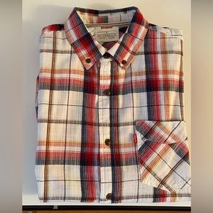 Levi's Classic Cotton Men's Button Up Short Sleeve Red Blue Shirt Size S